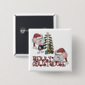 Badge Carré 5 Cm Joyeux Christmouse avec l'arbre (Devant & derrière)