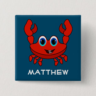 Badge Carré 5 Cm Joyeux crabe caricaturé Enfants personnalisés