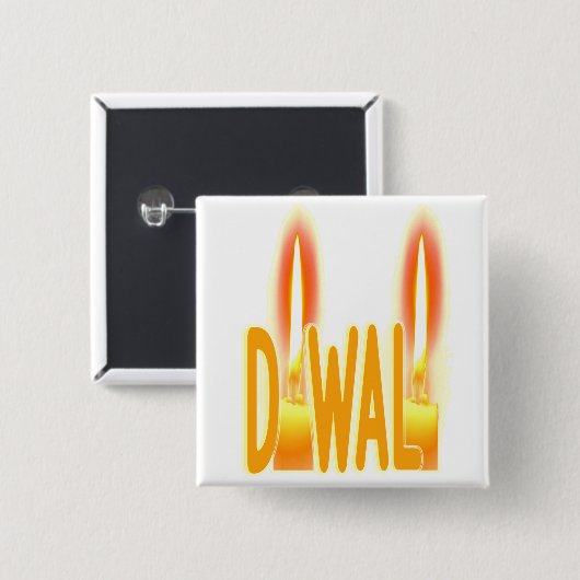 Badge Carré 5 Cm Joyeux Diwali illumine bougies typographie lumière (Devant & derrière)