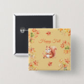 Badge Carré 5 Cm Joyeux écureuil d'automne en Feuille (Devant & derrière)