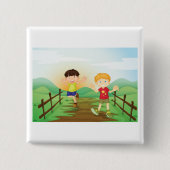 Badge Carré 5 Cm Joyeux Enfants Jouant À L'Extérieur (Devant)