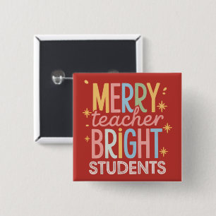 Badge Carré 5 Cm Joyeux Enseignant Brillant Élèves Noël Drôle Xmas