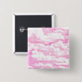 Badge Carré 5 Cm Joyeux Fuchsia nuages roses (Devant & derrière)