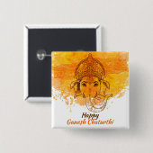 Badge Carré 5 Cm Joyeux Ganesh Chaturthi (Devant & derrière)