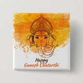 Badge Carré 5 Cm Joyeux Ganesh Chaturthi (Devant)