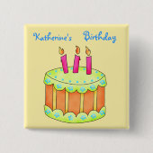 Badge Carré 5 Cm Joyeux gâteau d'anniversaire Personnalisé Jaune Pi (Devant)