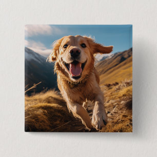 Badge Carré 5 Cm Joyeux Golden Retriever en cours