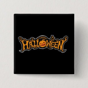 Badge Carré 5 Cm Joyeux Halloween Citrouille à l'Œil de Rubis Cadre