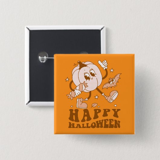 Badge Carré 5 Cm Joyeux Halloween| Citrouille de points de Polka ré (Devant & derrière)