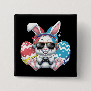 Badge Carré 5 Cm Joyeux Jeux de Joueur de lapin de Pâques