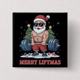 Badge Carré 5 Cm Joyeux Liftmas Haltérophilie Père Noël Fitness Gym