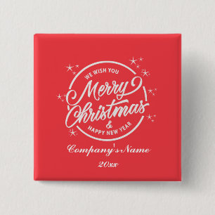 Badge Carré 5 Cm Joyeux Noël & Bonne Année, Typographie Blanche