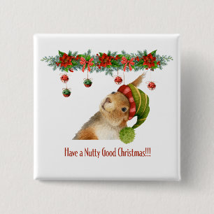 Badge Carré 5 Cm Joyeux Noël Écureuil Nutty Good Vacances