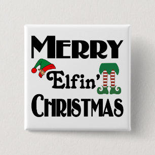 Badge Carré 5 Cm Joyeux Noël Elfique