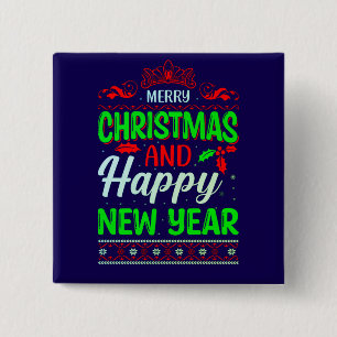 Badge Carré 5 Cm Joyeux Noël Et Joyeux Nouvel An-61064