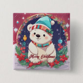 Badge Carré 5 Cm Joyeux Noël Ours polaire blanc (Devant)