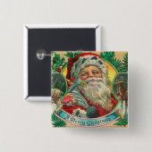 Badge Carré 5 Cm Joyeux Noël Père Noël et Reindeer (Devant & derrière)