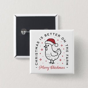Badge Carré 5 Cm Joyeux Noël poulet drôle ferme animal de la campag