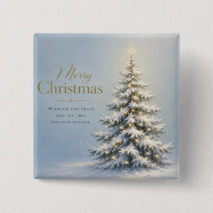 Badge Carré 5 Cm Joyeux Noël Sapin enneigé