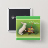 Badge Carré 5 Cm Joyeux Oeufs du panier de lapin de Pâques (Devant & derrière)