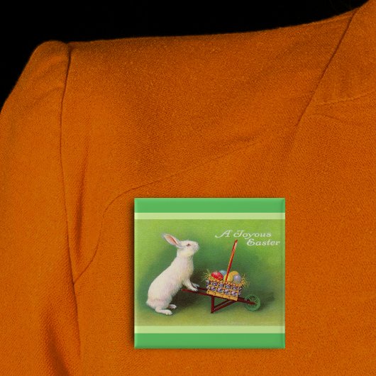 Badge Carré 5 Cm Joyeux Oeufs du panier de lapin de Pâques