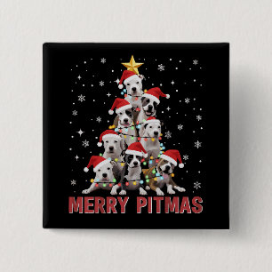 Badge Carré 5 Cm Joyeux Pit Noël Pitbull Chien Arbre Noël Moche