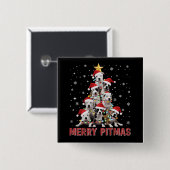 Badge Carré 5 Cm Joyeux Pitmas Pitbull Dog Tree Noël laid (Devant & derrière)
