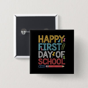 Badge Carré 5 Cm Joyeux premier jour d'école Retour à l'école