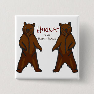 Badge Carré 5 Cm Joyeux Randonnée extérieure Nature Grizzly Ours