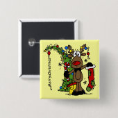 Badge Carré 5 Cm Joyeux rennes de Noël (Devant & derrière)