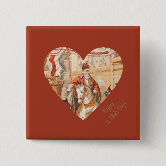 Badge Carré 5 Cm Joyeux St. Nick's Day St. Nicholas Sinterklaas (Devant)