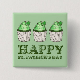Badge Carré 5 Cm Joyeux St. Patrick's Day Green Shamrock Cupcake