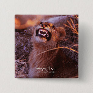 Badge Carré 5 Cm Joyeux Tau, Lion Cub souriant