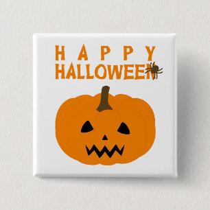 Badge Carré 5 Cm Joyeux texte et Citrouille d'Halloween sur le bout