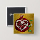 Badge Carré 5 Cm Judaica Pomegranate Heart Hanoukka Rosh Hashanah (Devant & derrière)
