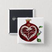 Badge Carré 5 Cm Judaica Pomegranate Heart Hanoukka Rosh Hashanah (Devant & derrière)