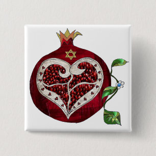 Badge Carré 5 Cm Judaica Pomegranate Heart Hanoukka Rosh Hashanah