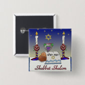 Badge Carré 5 Cm Judaica Shabbat Shalom (Devant & derrière)