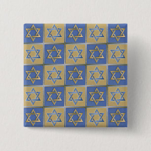 Badge Carré 5 Cm Judaica Star de David Metal Gold Blue
