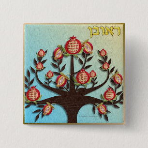 Badge Carré 5 Cm Judaïque 12 tribus Israël Ruben