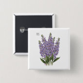 Badge Carré 5 Cm Juillet Larkspur Bloom - Cadeau d'anniversaire per (Devant & derrière)