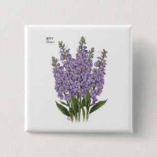 Badge Carré 5 Cm Juillet Larkspur Bloom - Cadeau d'anniversaire per