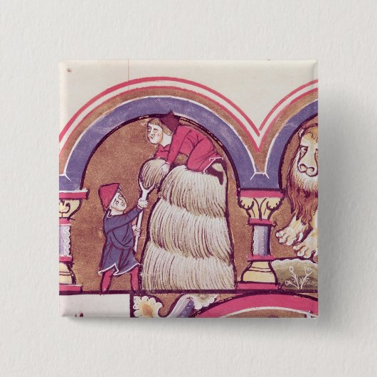 Badge Carré 5 Cm Juillet : Moisson du foin (Devant)