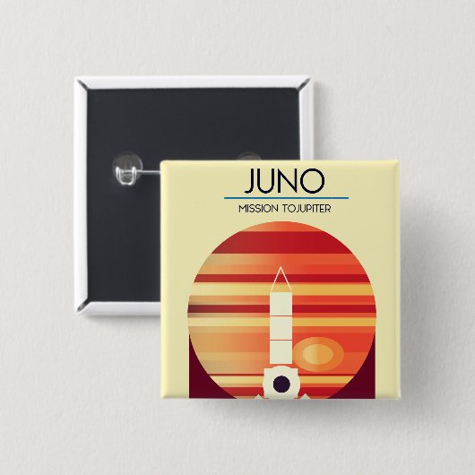 Badge Carré 5 Cm Juno - Mission à Jupiter Art spatial (Devant & derrière)