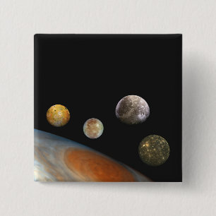 Badge Carré 5 Cm Jupiter et quatre lunes satellites Galiléens