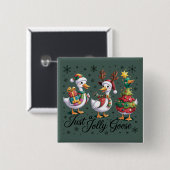 Badge Carré 5 Cm Just A Jolly Goose Patchwork Christmas Duck Funny  (Devant & derrière)