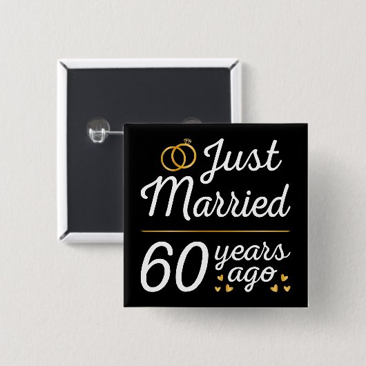 Badge Carré 5 Cm Just Married 60 Years Ago II (Devant & derrière)