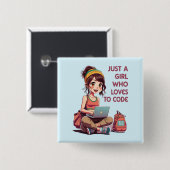 Badge Carré 5 Cm Juste une fille qui aime le codage (Devant & derrière)