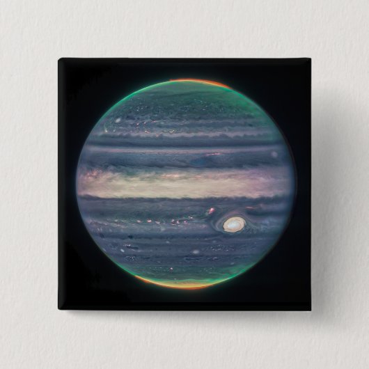 Badge Carré 5 Cm JWST Image de Jupiter Planet dans le bouton infrar (Devant)
