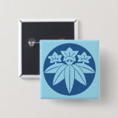 Badge Carré 5 Cm Kamakura Minamoto Mon clan japonais en bleu (Devant & derrière)